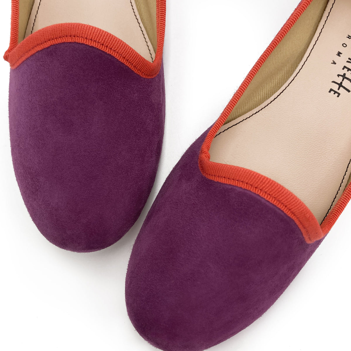 Slippers de mujer en ante fresa con detalles naranja