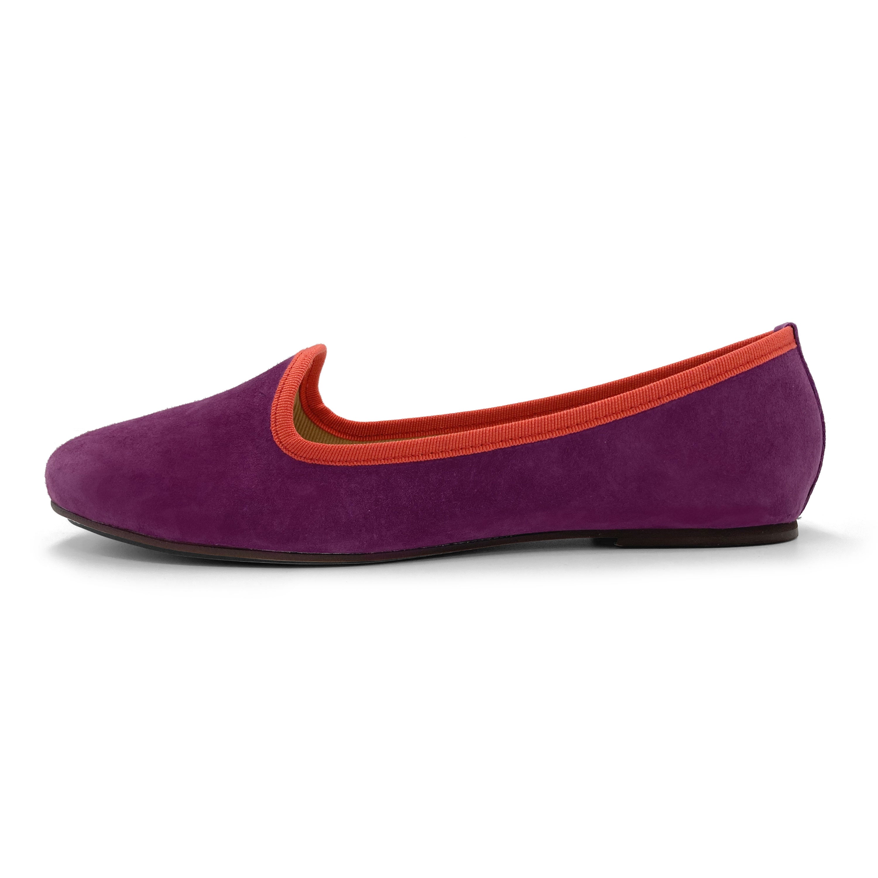 Slippers de mujer en ante fresa con detalles naranja