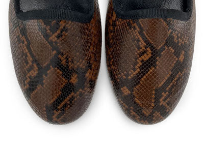 Brown animal print leather loafers