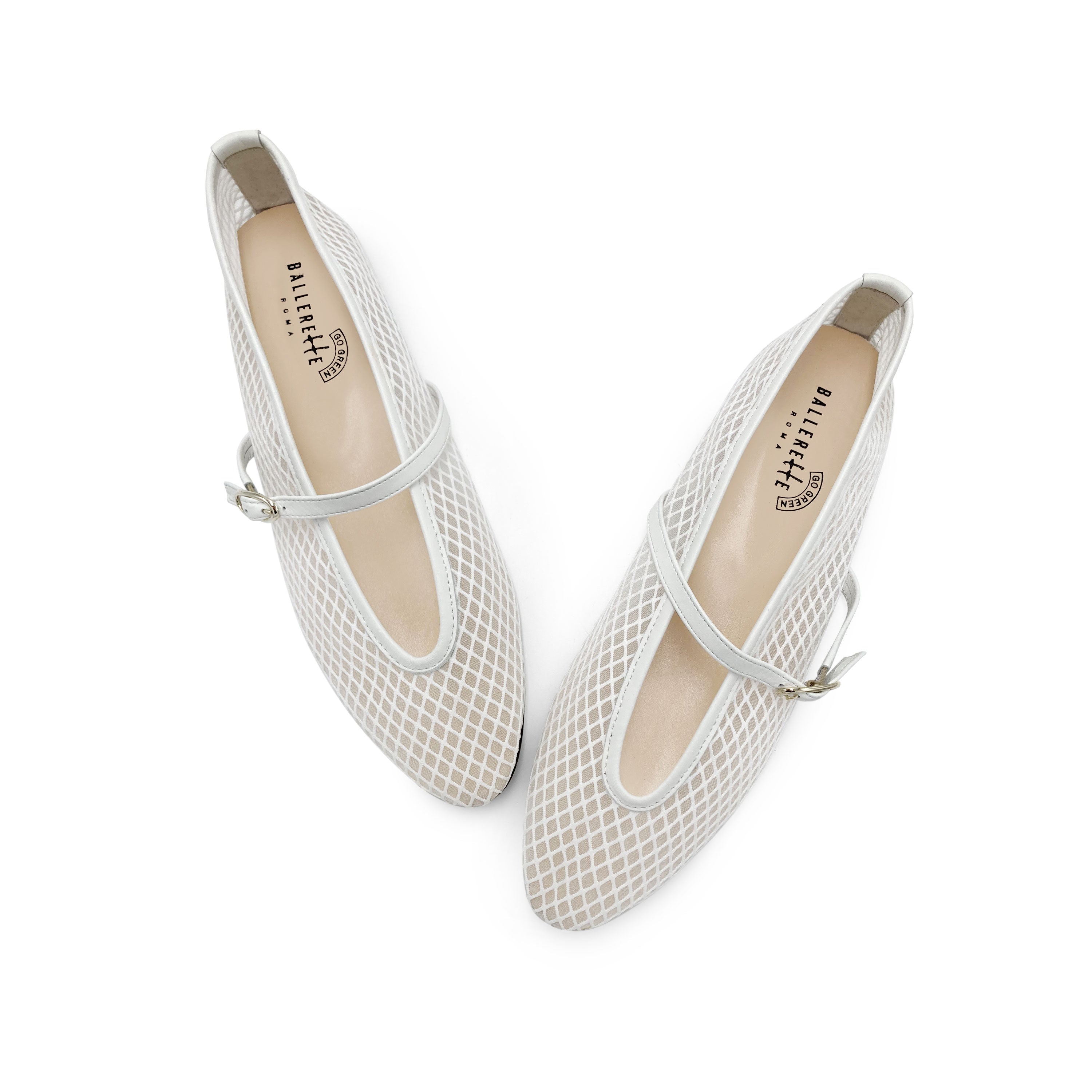 TT GO GREEN Collection - Ballerine mesh trasparenti bianche in tessuto ECO a rete con cinturino