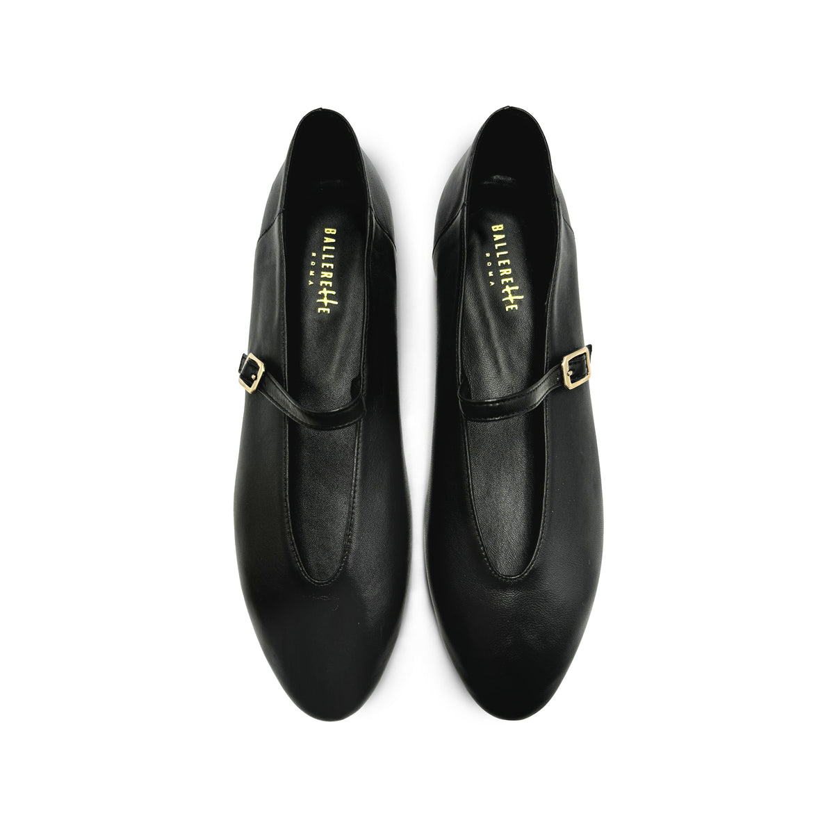 Ballerine nere in pelle con scollo a V e cinturino