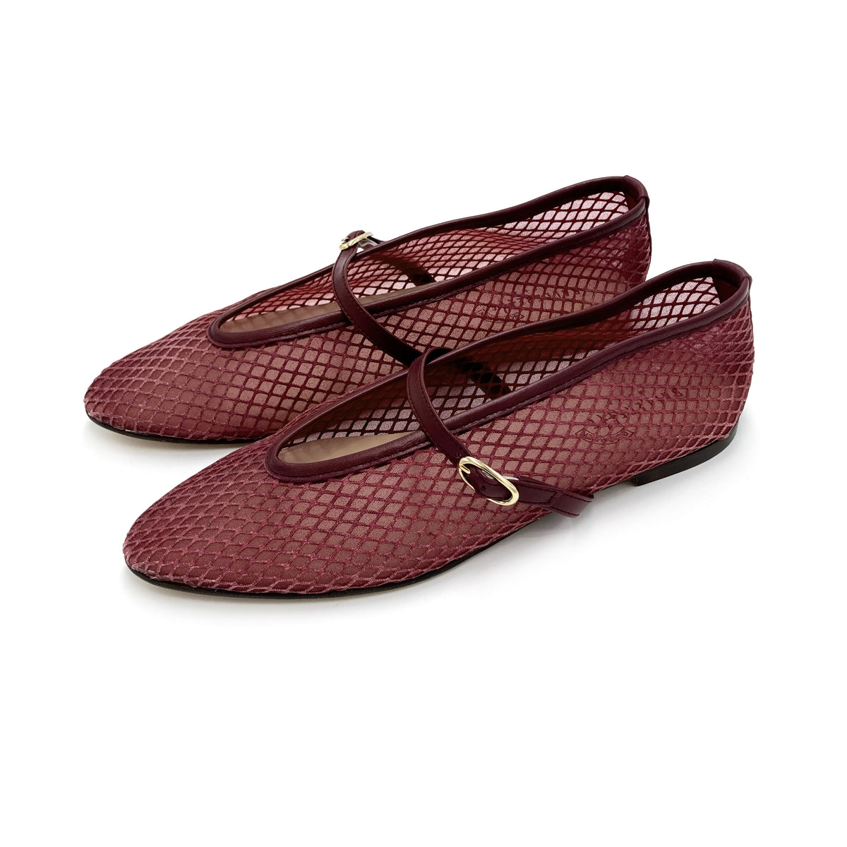 Plum transparent mesh ballet flats in eco recycled fabric