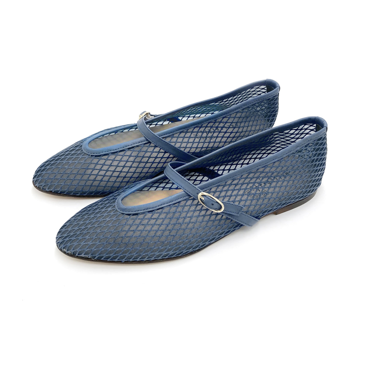 Blue denim transparent mesh ballet flats in eco recycled fabric
