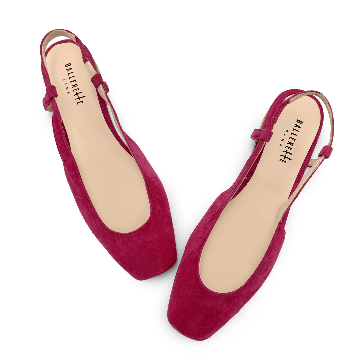 Ballerine slingback a punta quadrata fucsia in camoscio