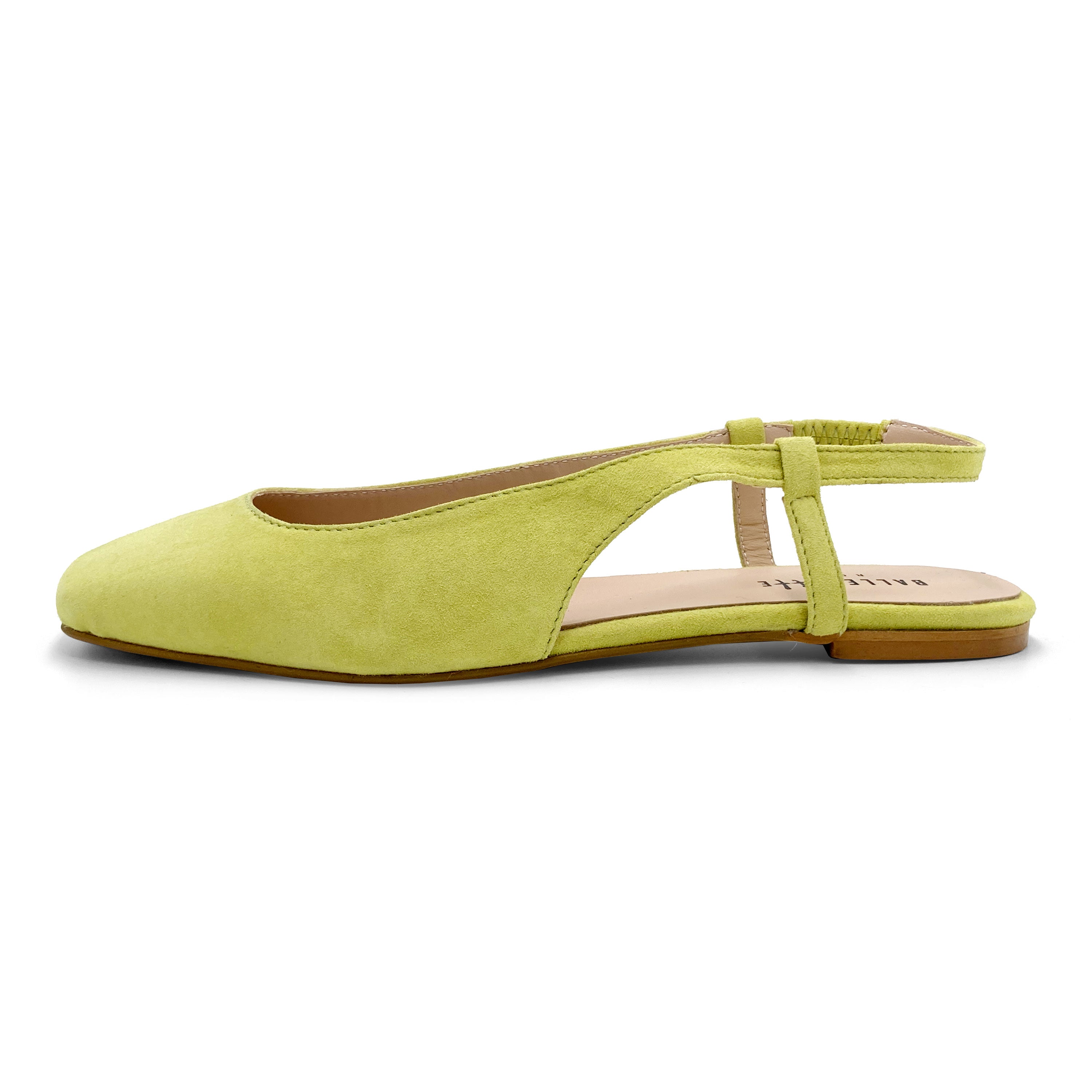 Ballerine slingback a punta quadrata verdi lime in camoscio