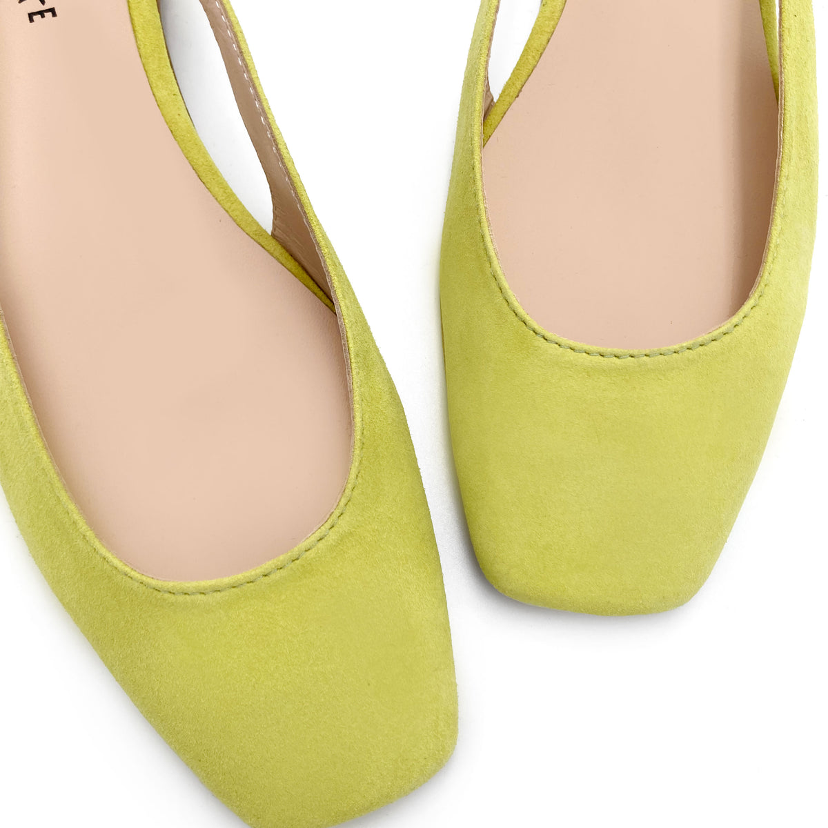 Ballerine slingback a punta quadrata verdi lime in camoscio