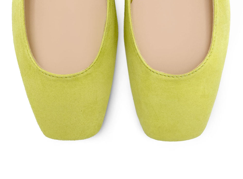 Lime green suede square toe slingback ballet flats