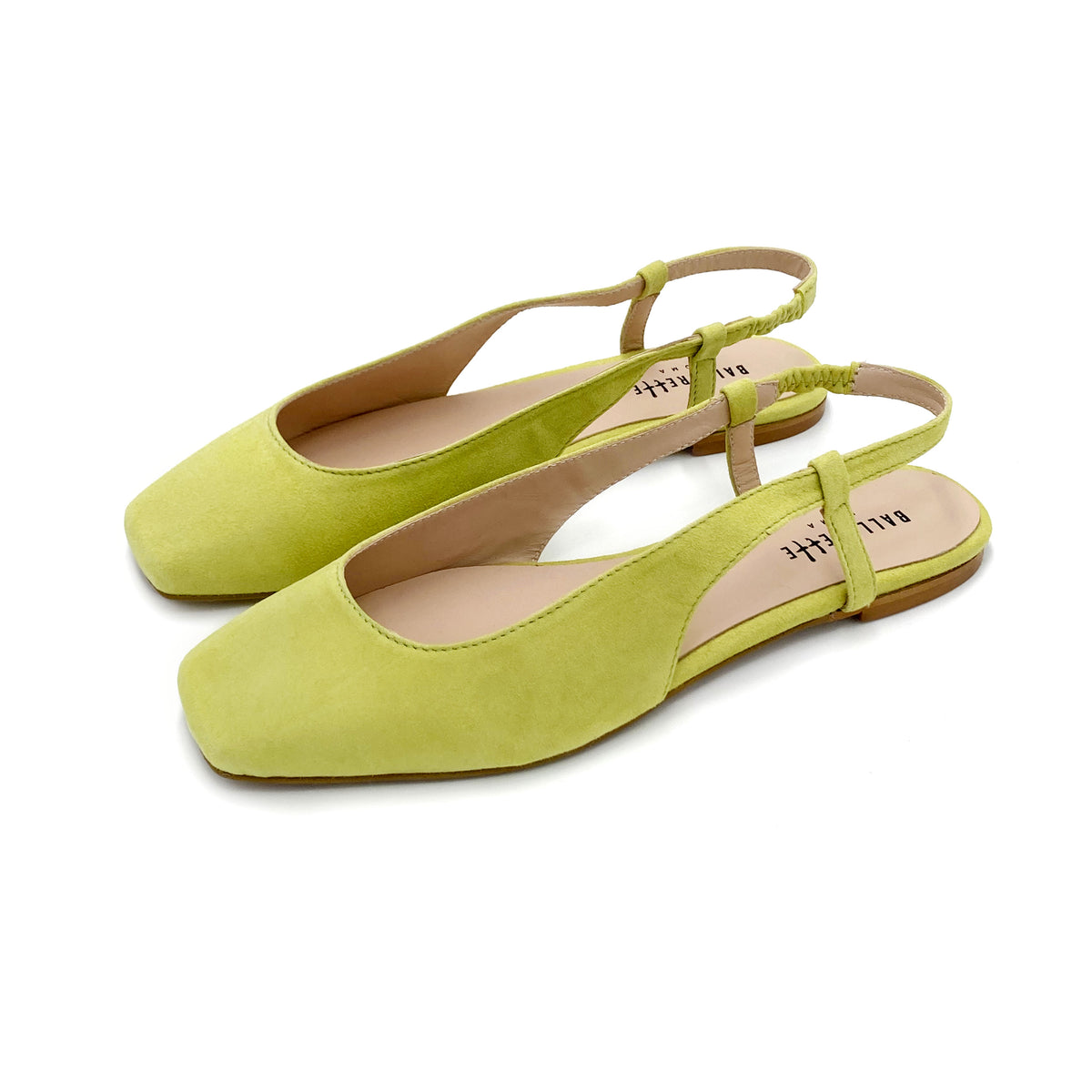 Ballerine slingback a punta quadrata verdi lime in camoscio