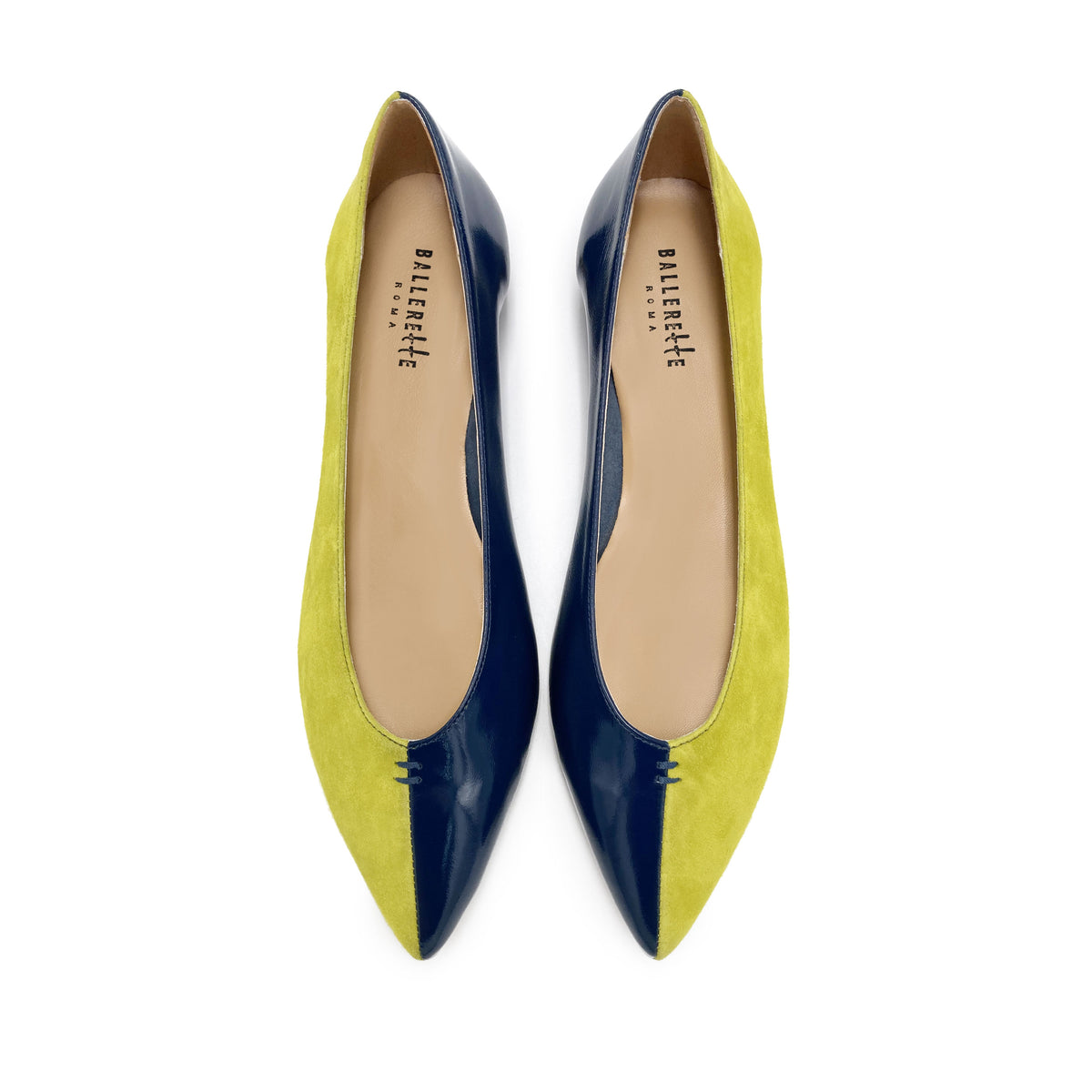 Ballerine a punta bicolor blu e lime