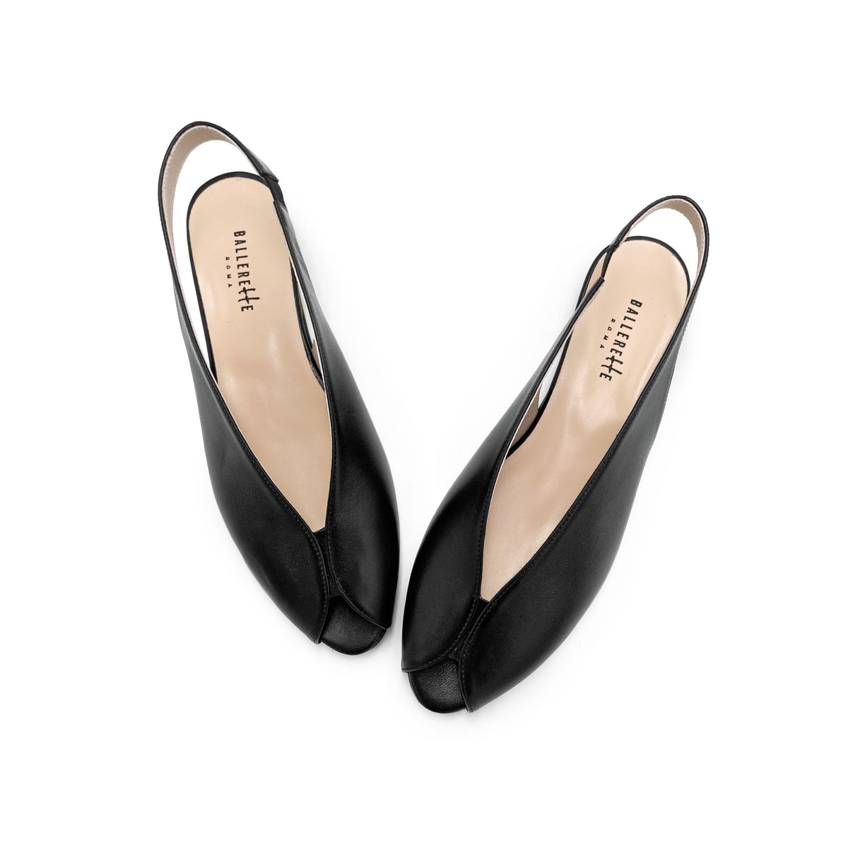 Slingback open toe nere in pelle