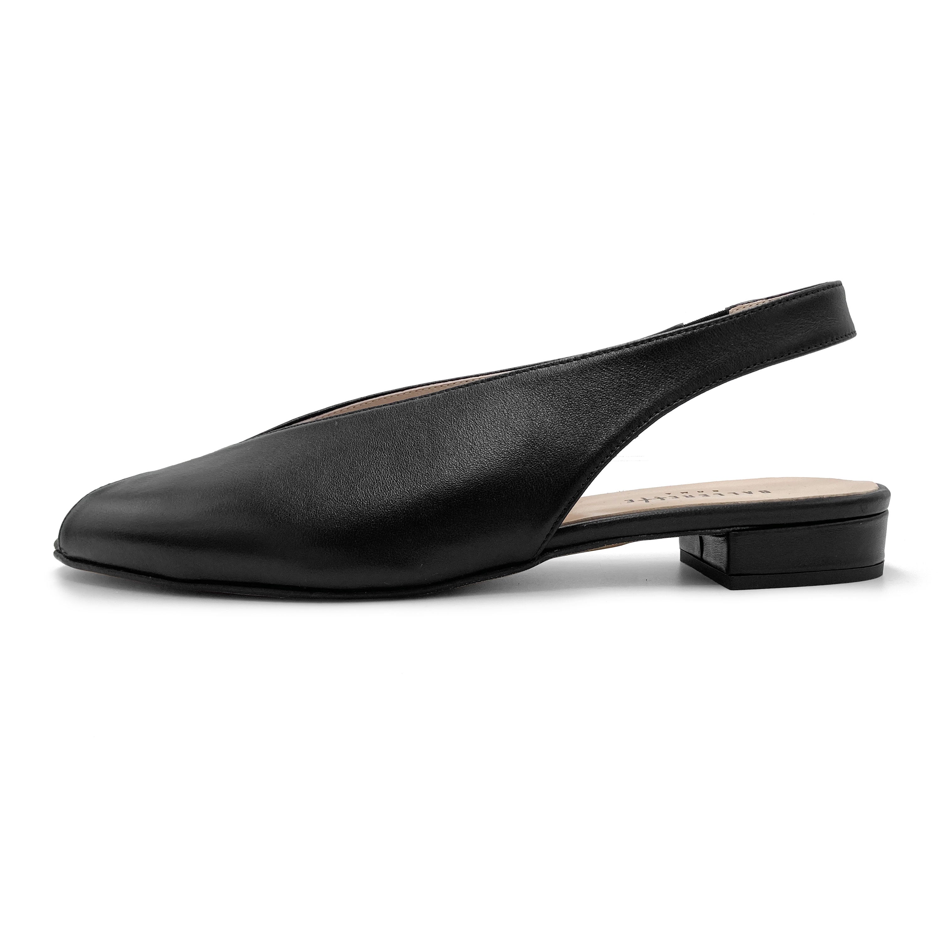 Schwarze Open-Toe Slingbacks aus Leder