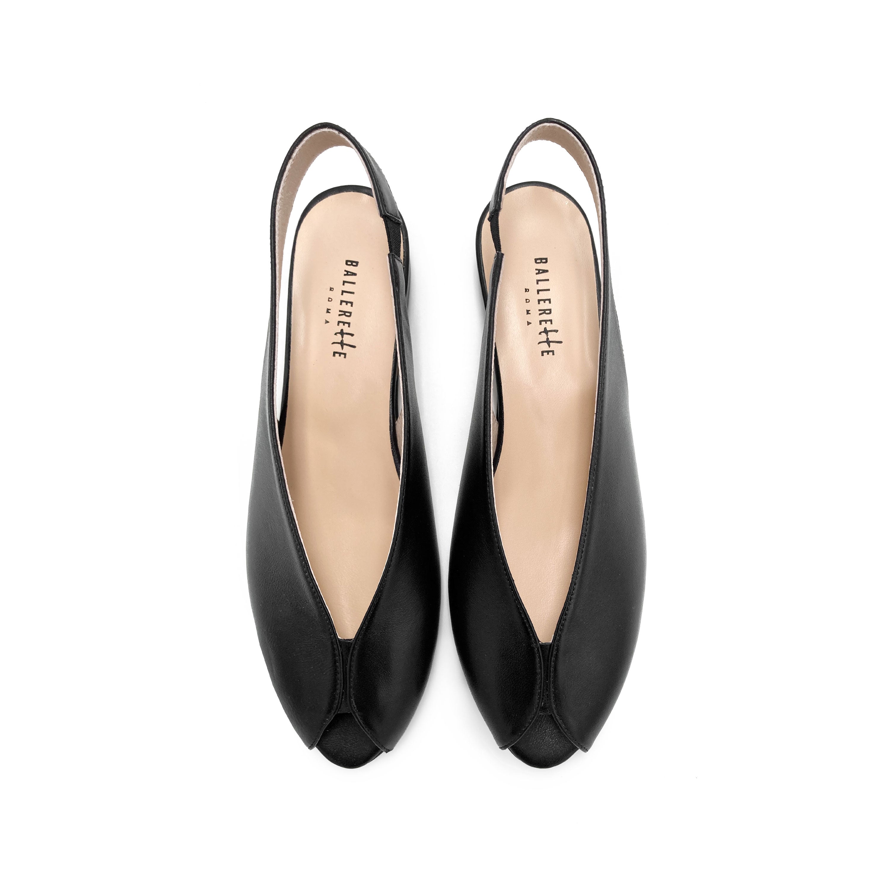 Schwarze Open-Toe Slingbacks aus Leder