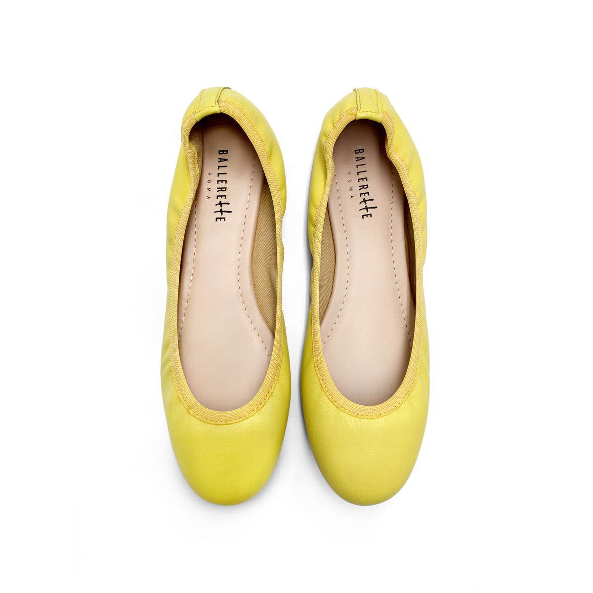 Ballerinas mit Gummizug aus zitronengelbem Leder