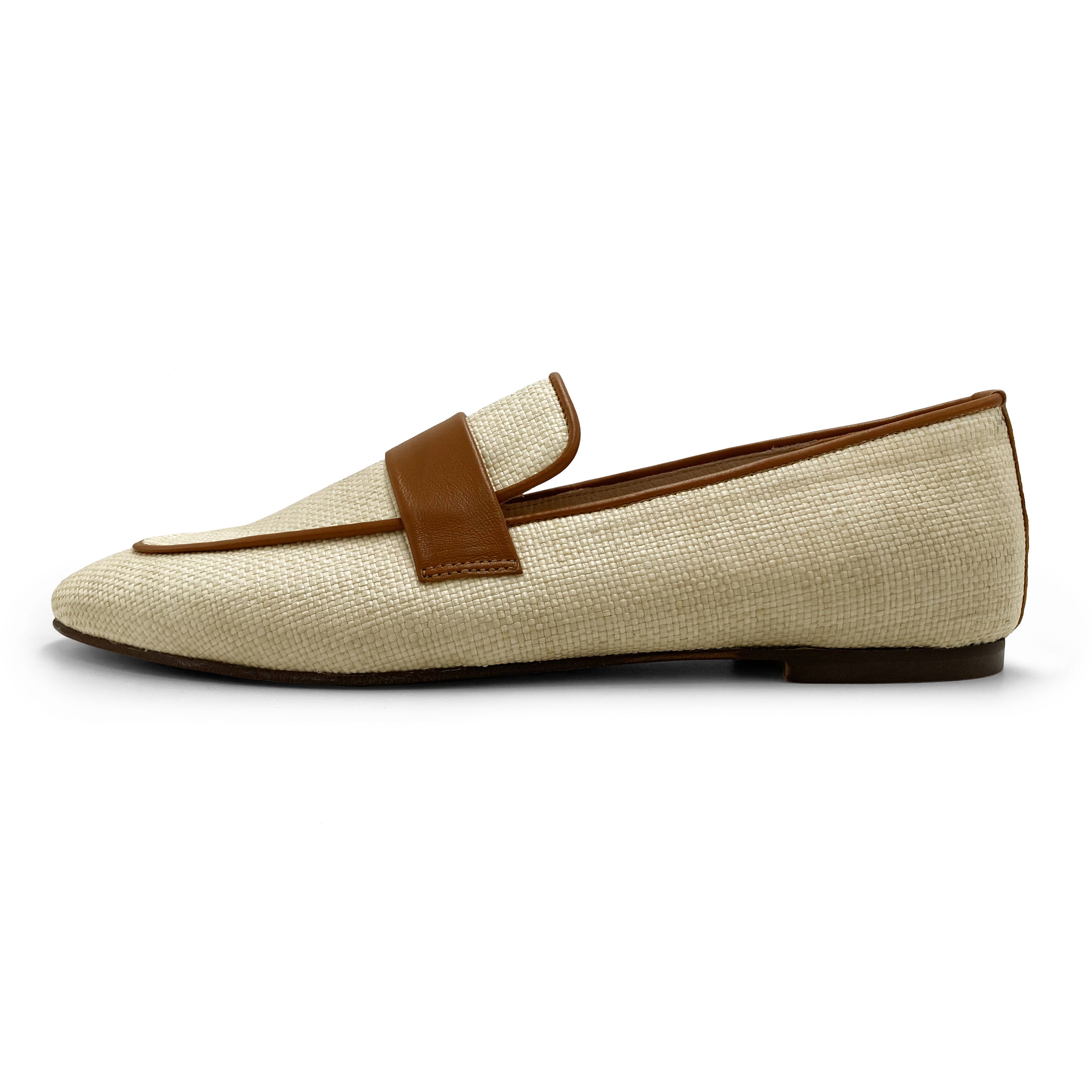 Beige Damen-Sommer-Mokassins aus Raffia