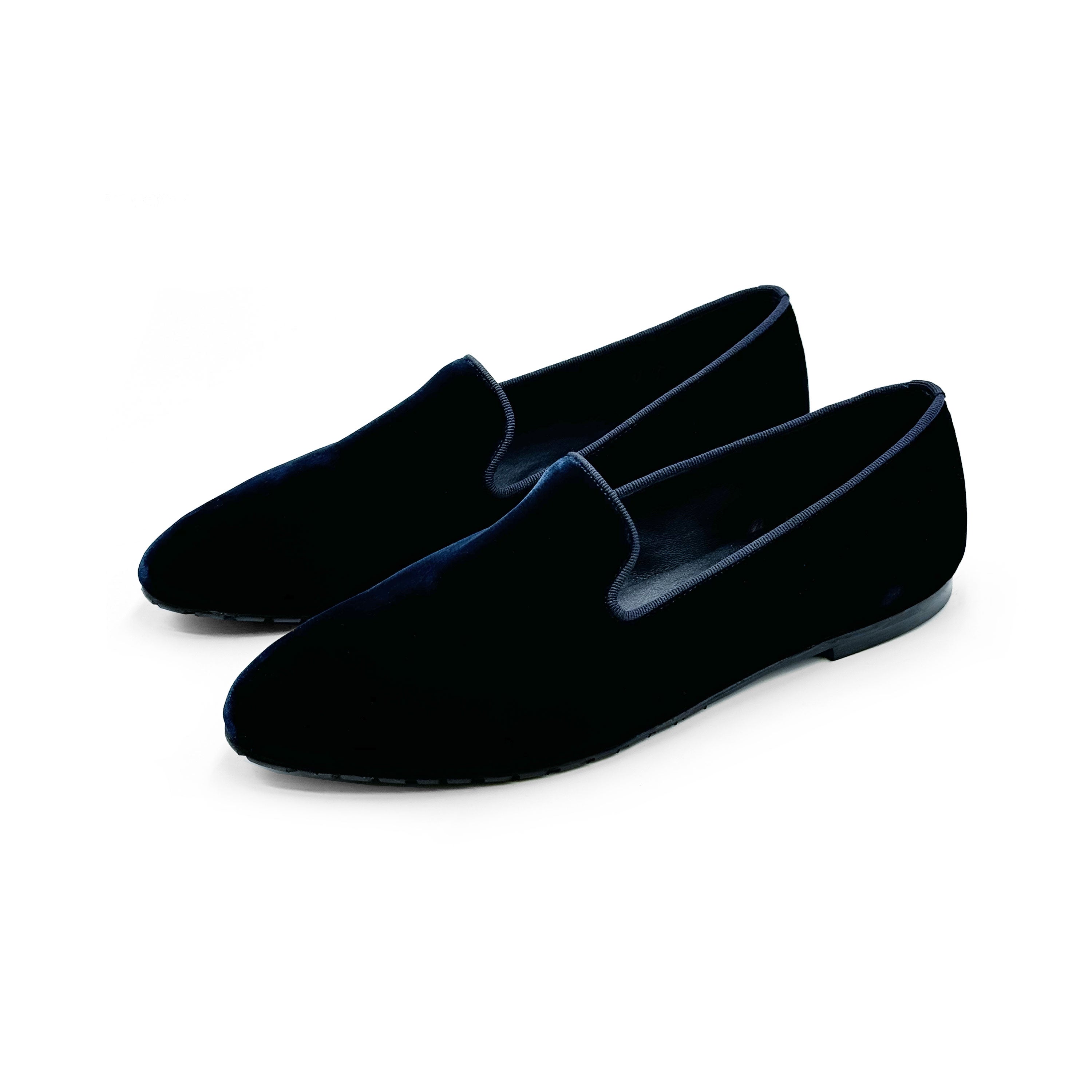Slippers femme en velours bleu