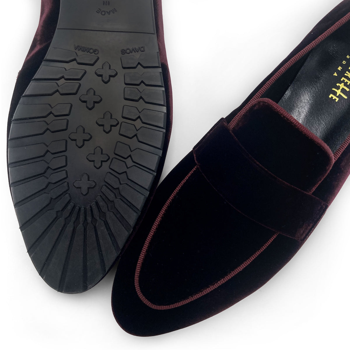 Elegante Damen-Mokassins aus bordeauxfarbenem Samt