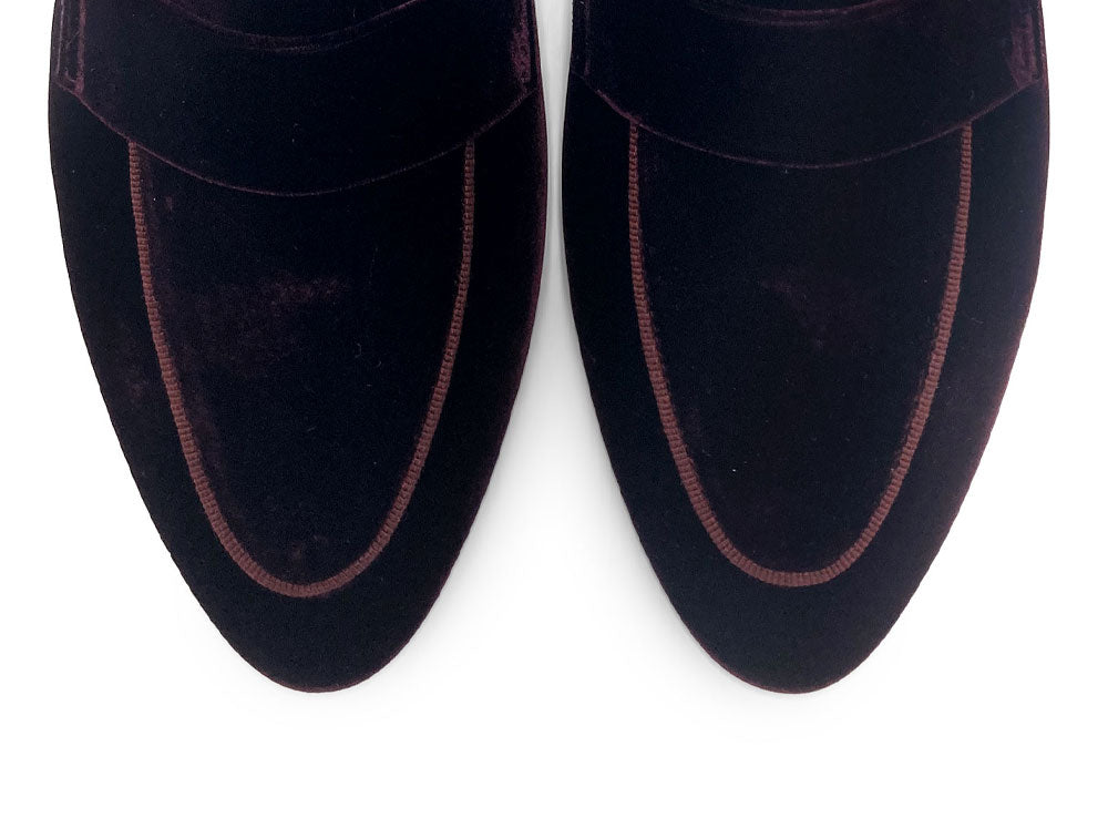 Elegante Damen-Mokassins aus bordeauxfarbenem Samt