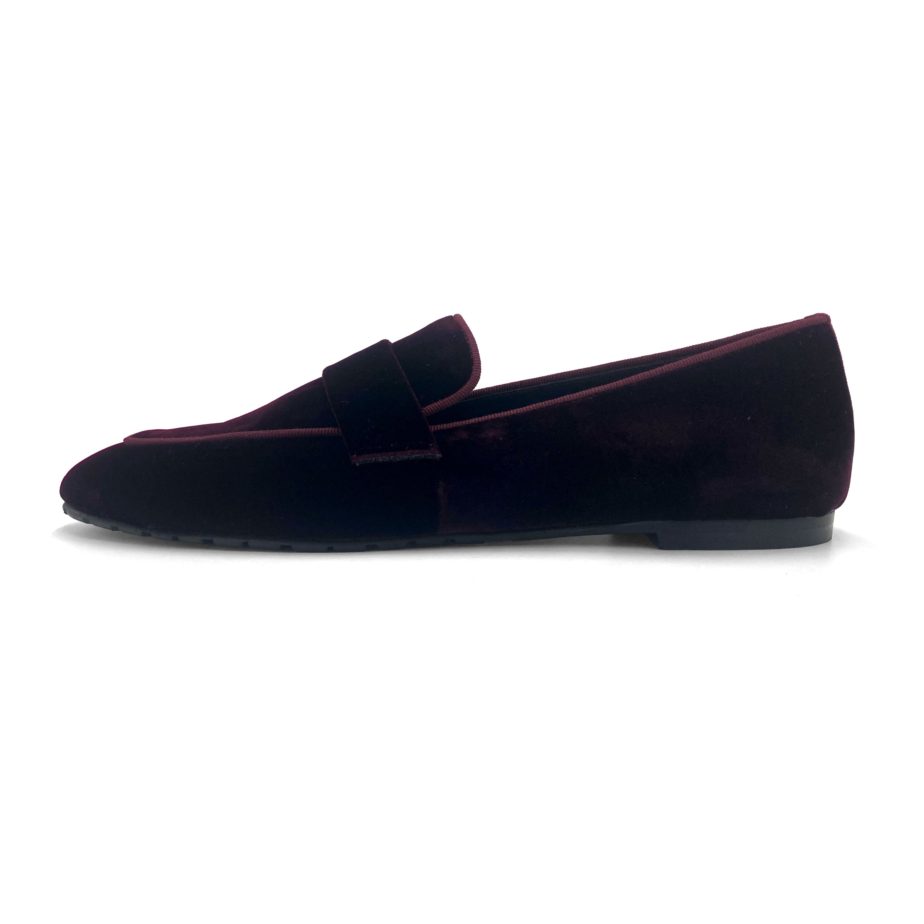 Elegante Damen-Mokassins aus bordeauxfarbenem Samt
