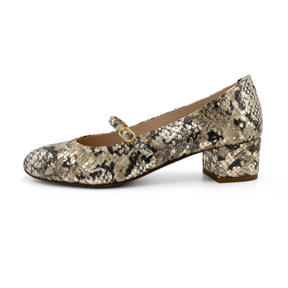 Mary Jane Ballerinas aus Schlangenleder-Print mit Riemen und hohem Absatz