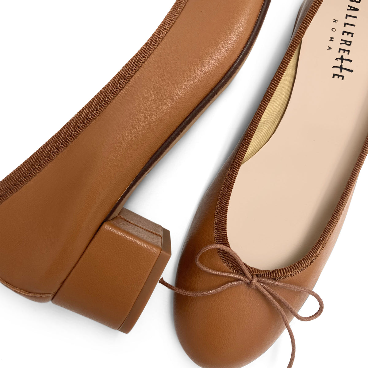Ballerine in pelle cuoio con tacco alto