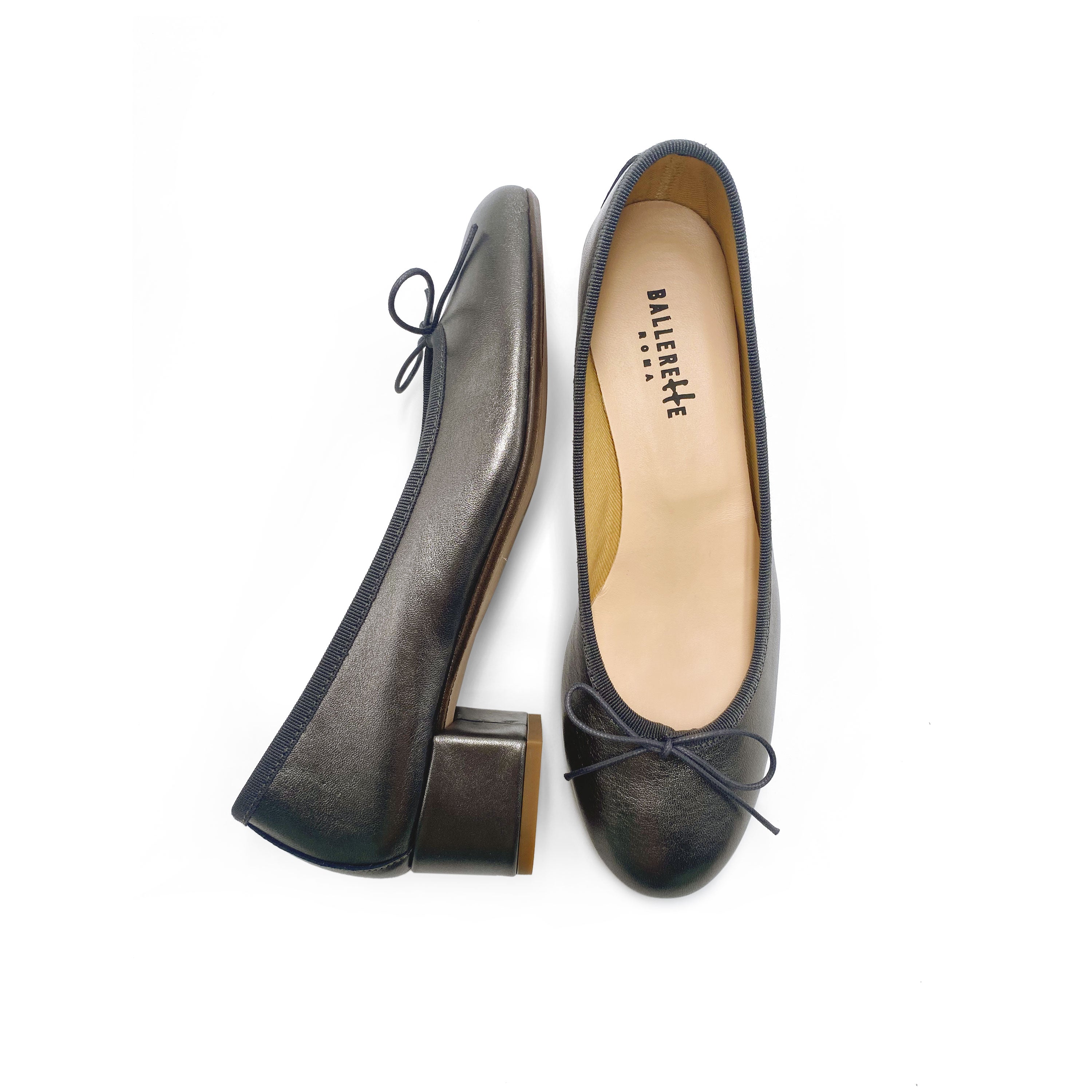 Ballerines en cuir laminé acier à talon haut