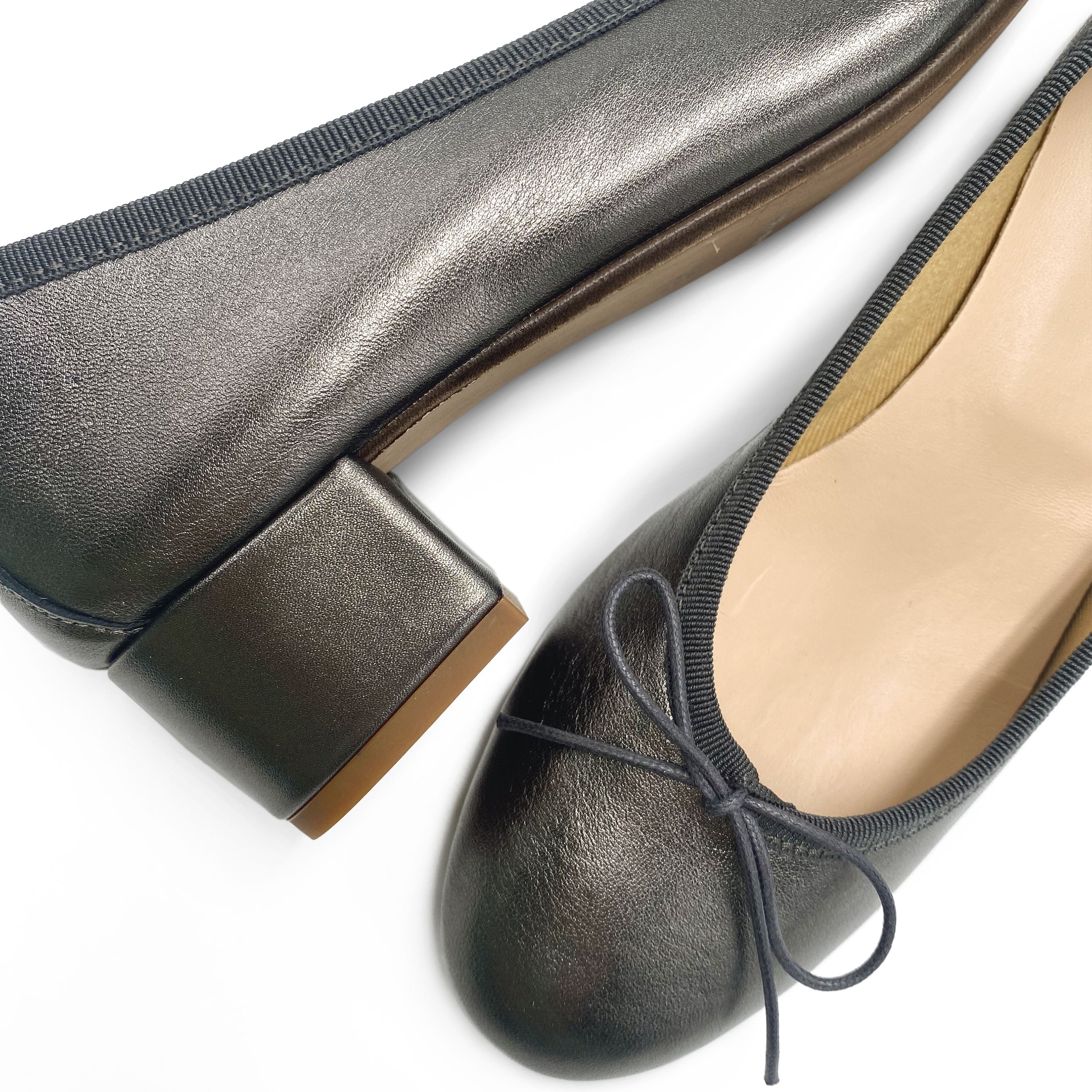 Ballerines en cuir laminé acier à talon haut