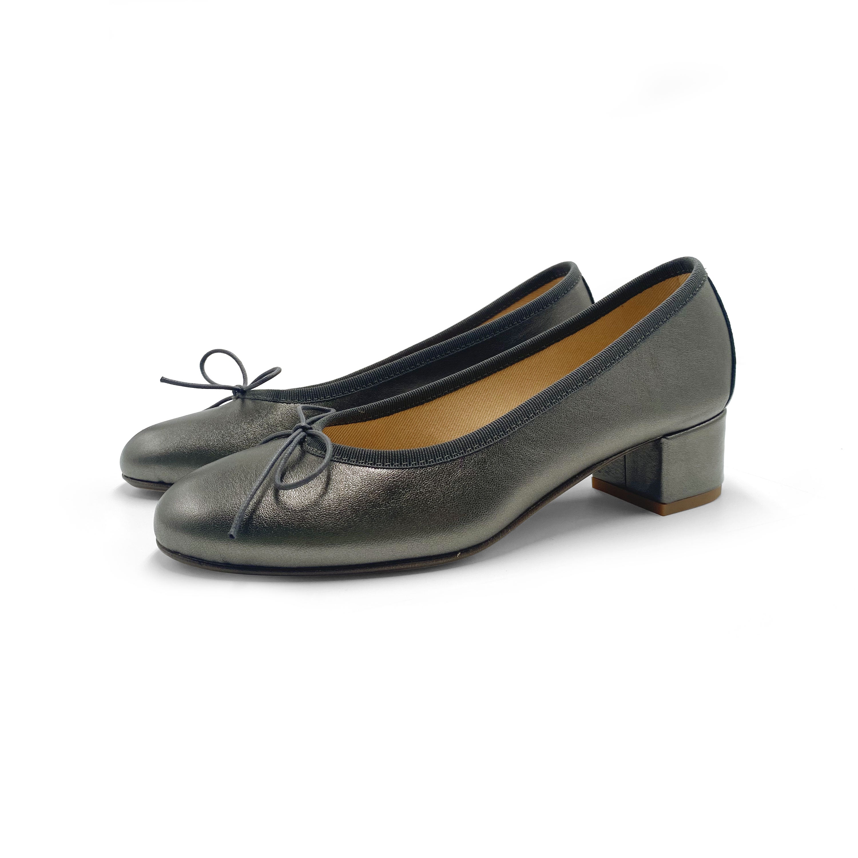Ballerines en cuir laminé acier à talon haut