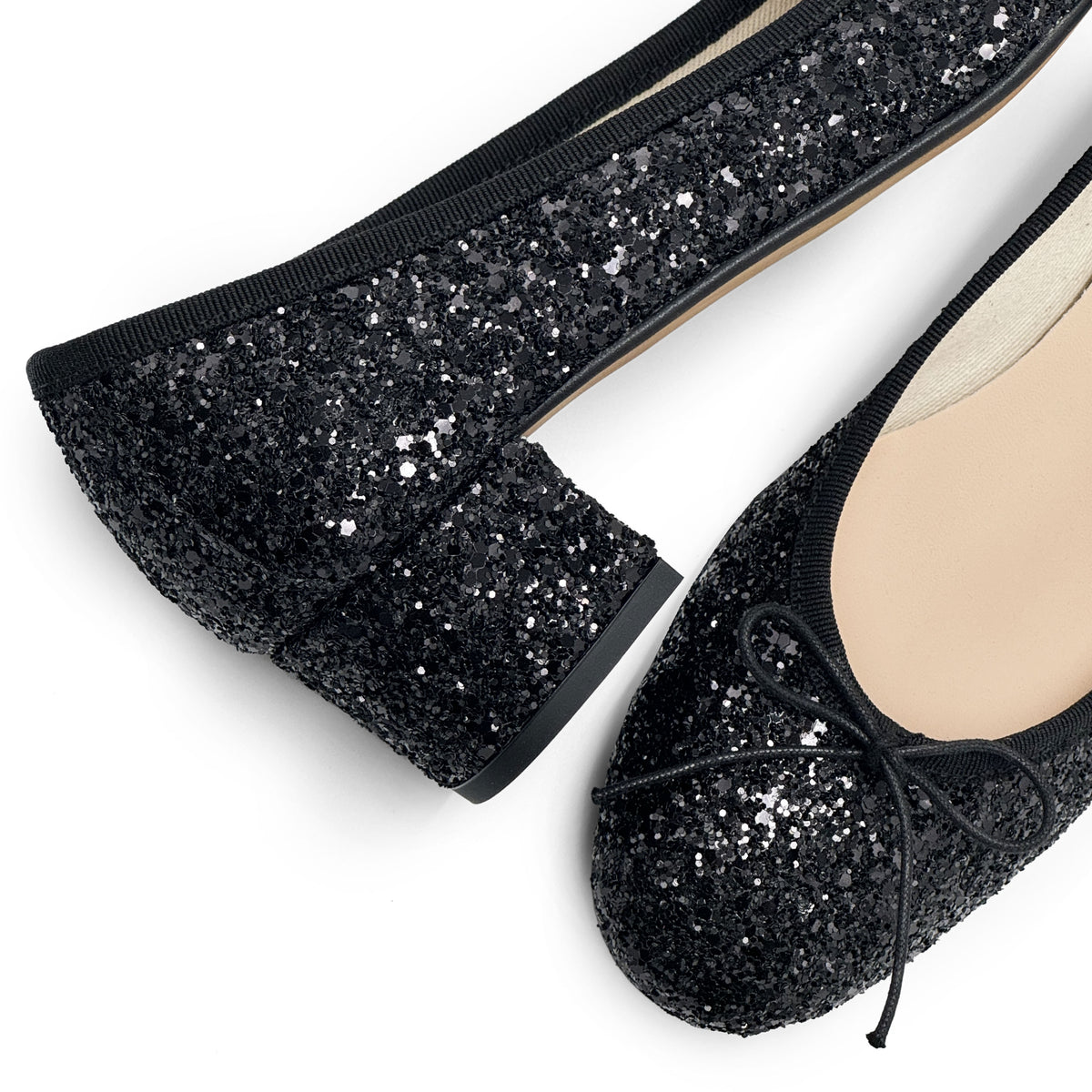 TT GO GREEN Collection - Ballerine con tacco nere glitterate in tessuto ECO