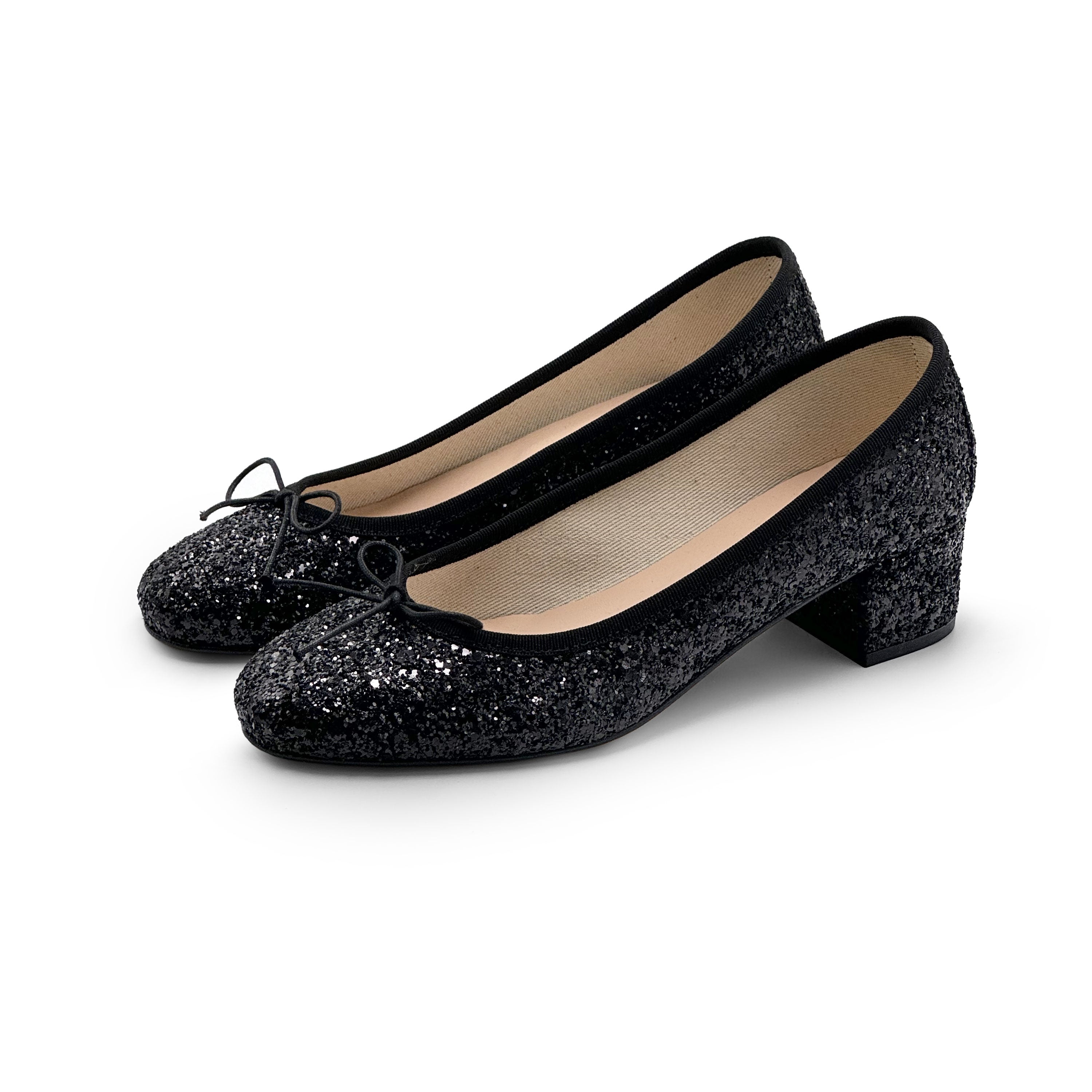 TT GO GREEN Collection - Ballerine con tacco nere glitterate in tessuto ECO