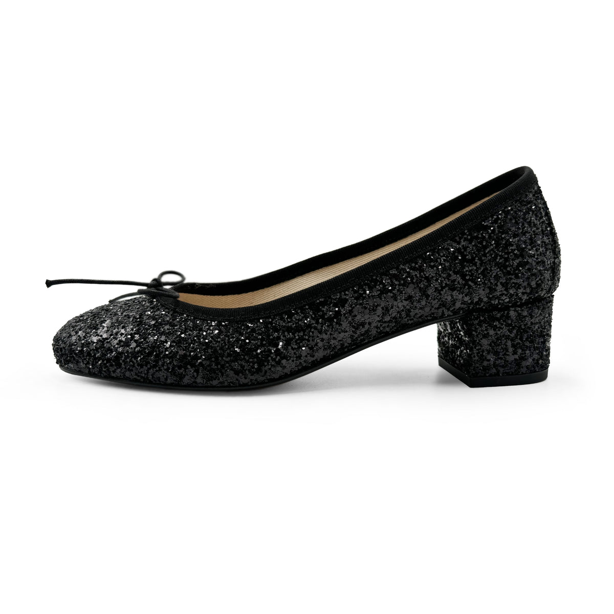TT GO GREEN Collection - Ballerine con tacco nere glitterate in tessuto ECO