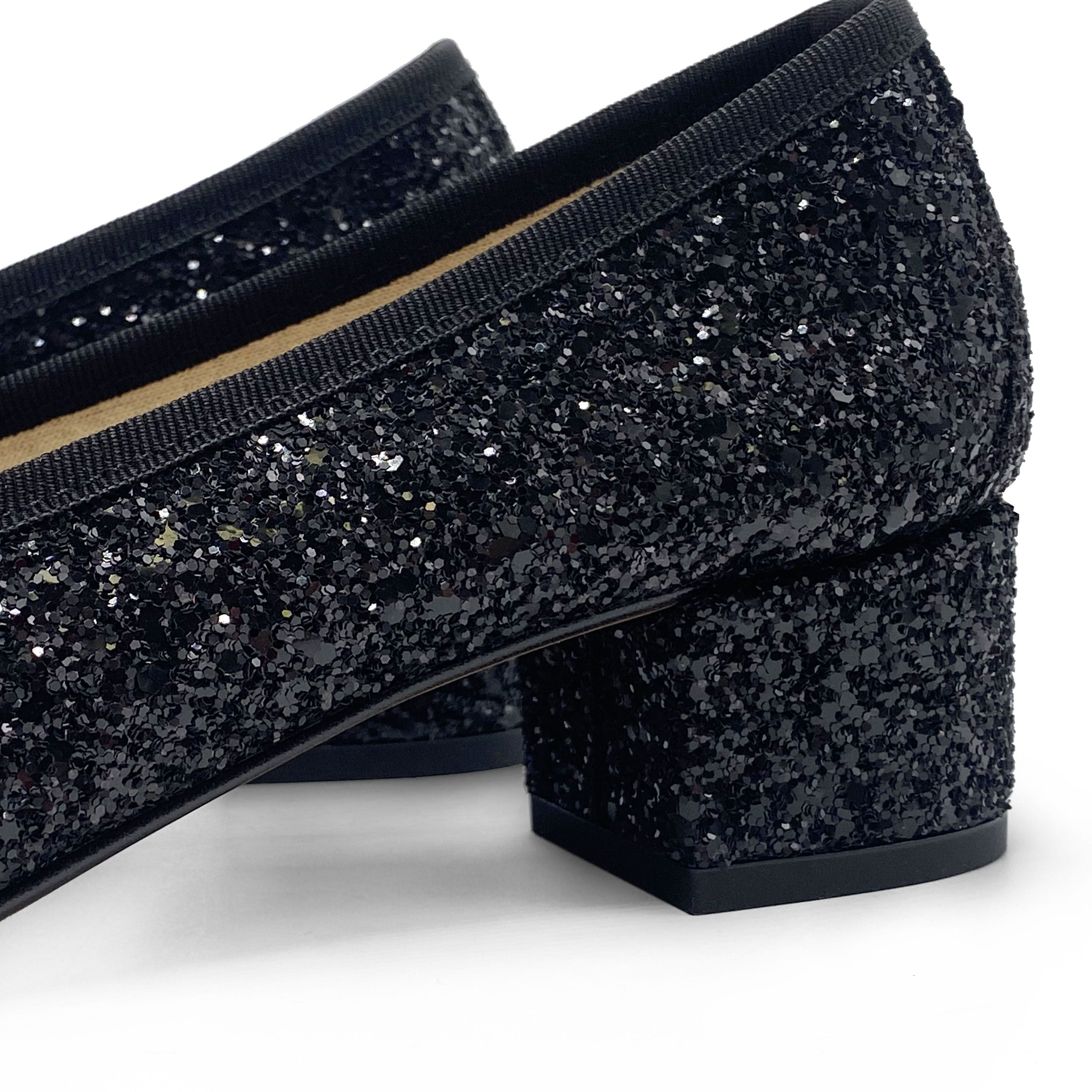 TT GO GREEN Collection - Ballerine con tacco nere glitterate in tessuto ECO