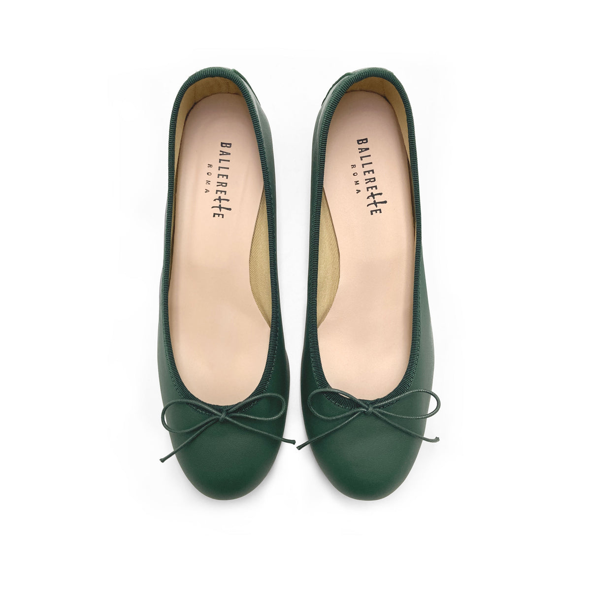Ballerine in pelle verde bottiglia con tacco alto