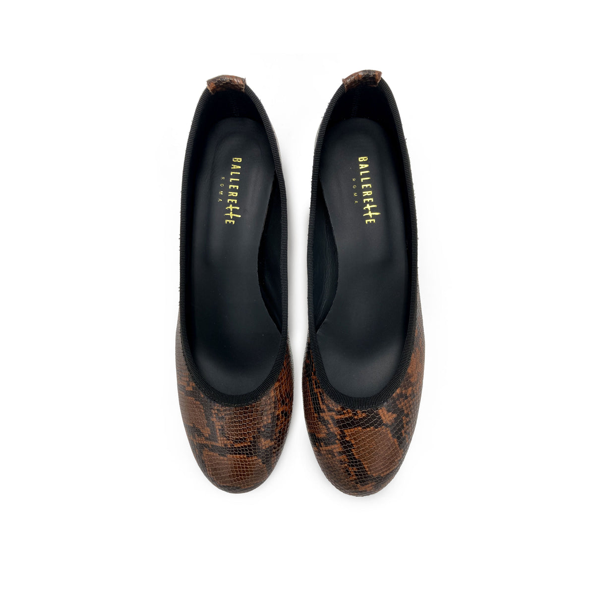 Braunem Lederballerinas mit Animalier-Print mit hohem Absatz