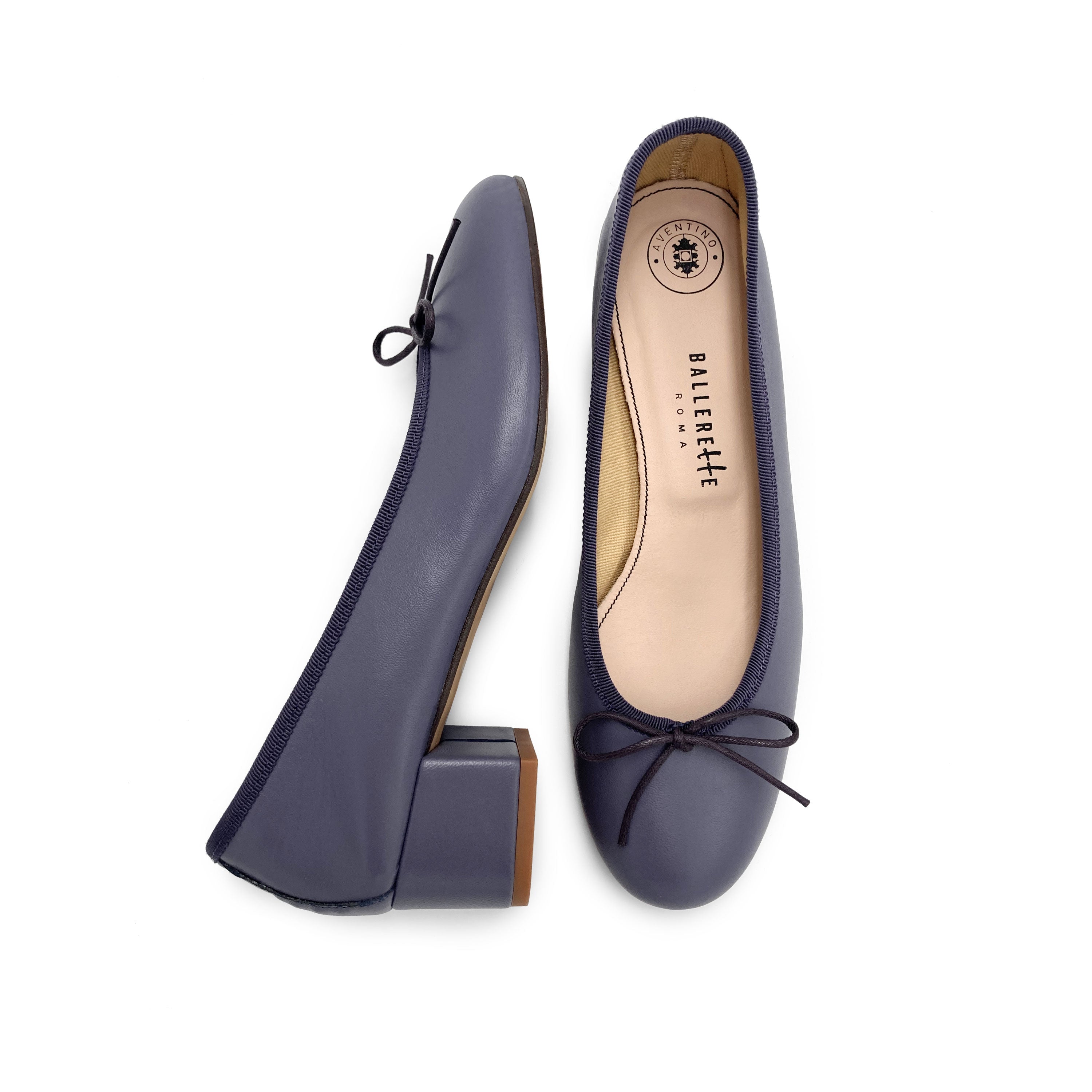 Wine leather ballet flats with heel