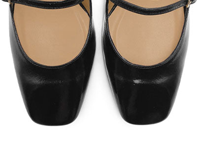 Ballerines noires à bride arrière en cuir brillant à talon
