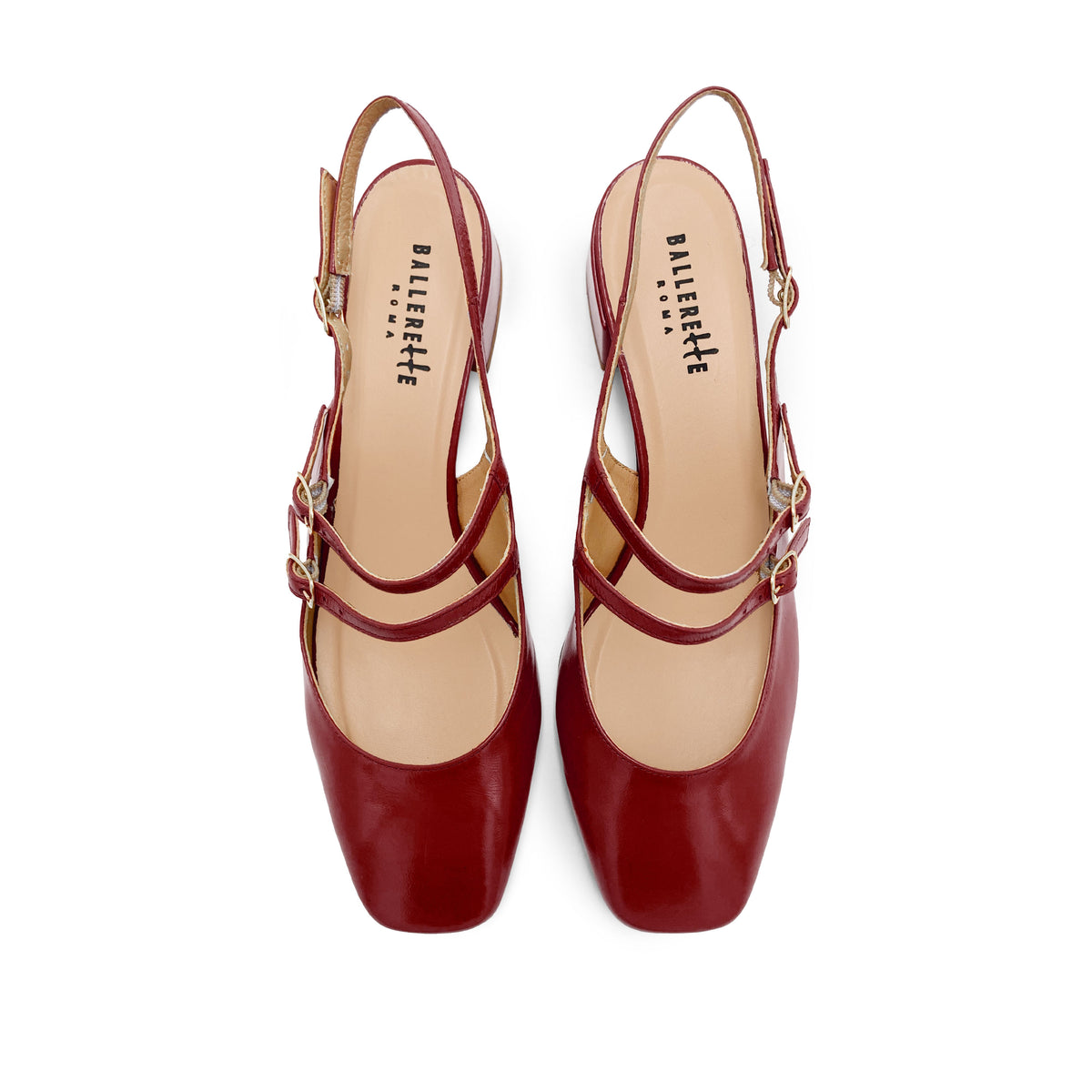 Ballerine slingback rosse in pelle lucida con tacco