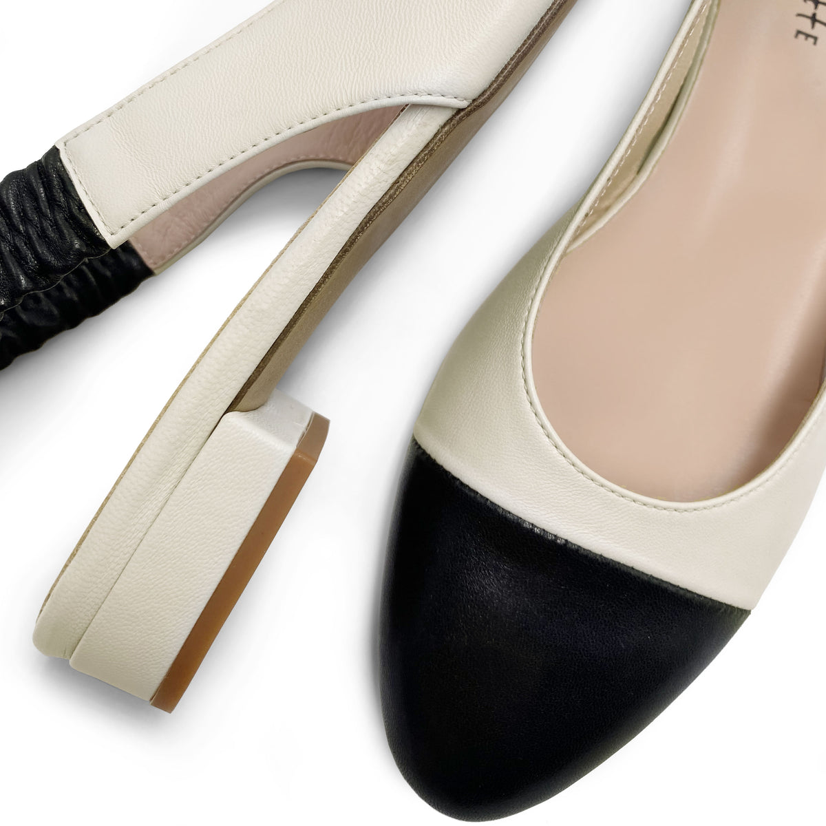 Ballerine slingback in pelle avorio e nere