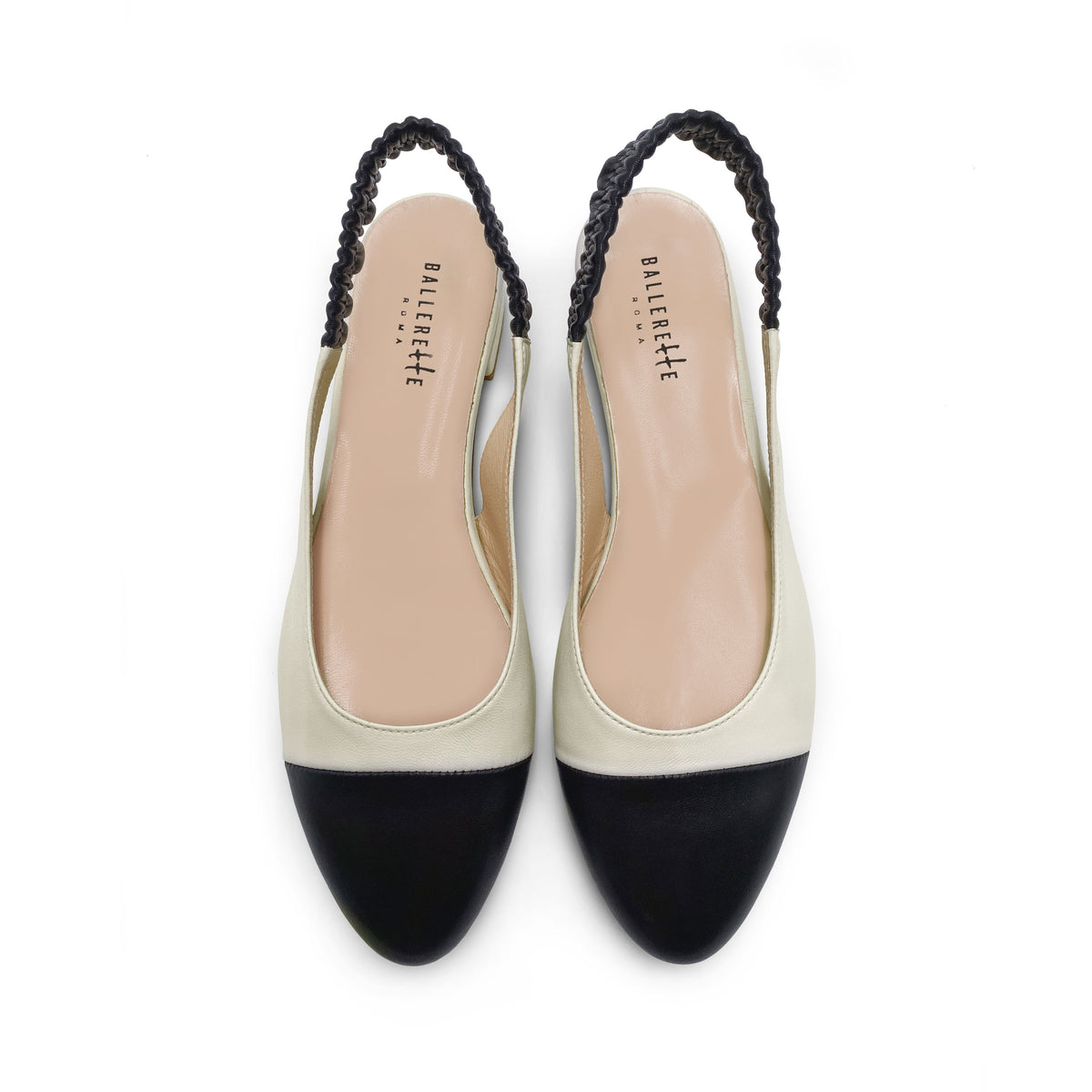 Ballerine slingback in pelle avorio e nere