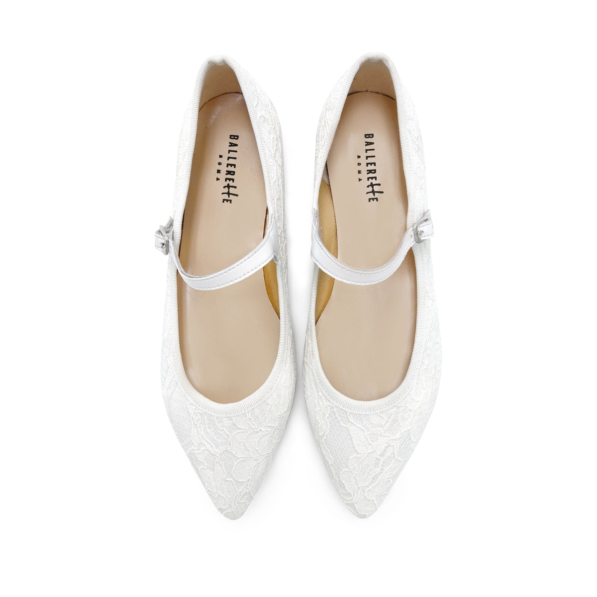 Ballerine Mary Jane bianche da sposa in pizzo