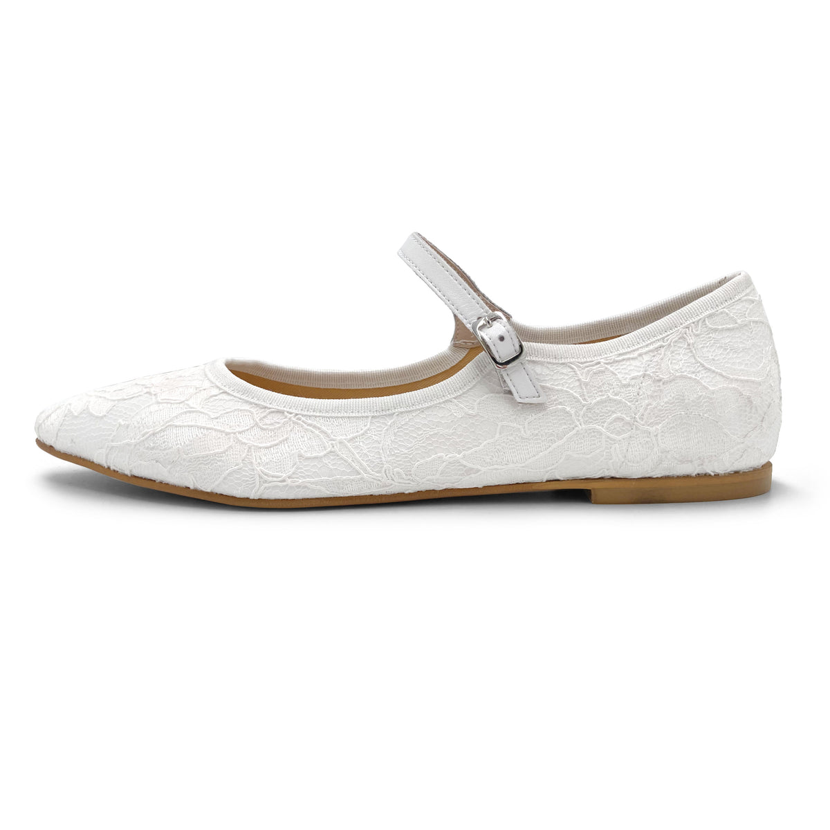 Weisse Mary Jane Ballerinas aus Spitze fur die Hochzeit
