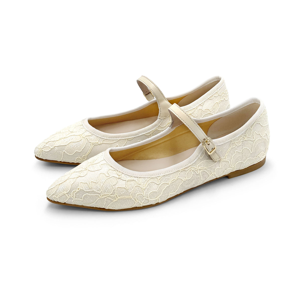 Weisse Mary Jane Ballerinas aus Spitze fur die Hochzeit in Elfenbein