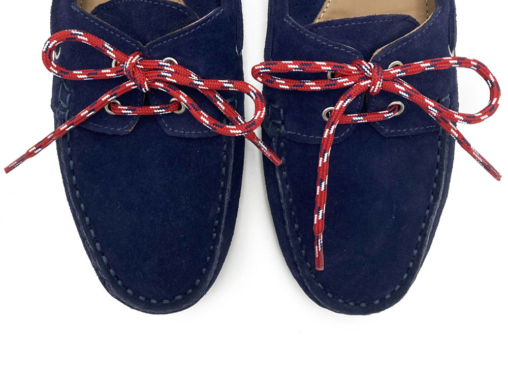 Damen Sommer Bootsschuhe Mokassins aus blauem Wildleder mit nautischer Schnürung
