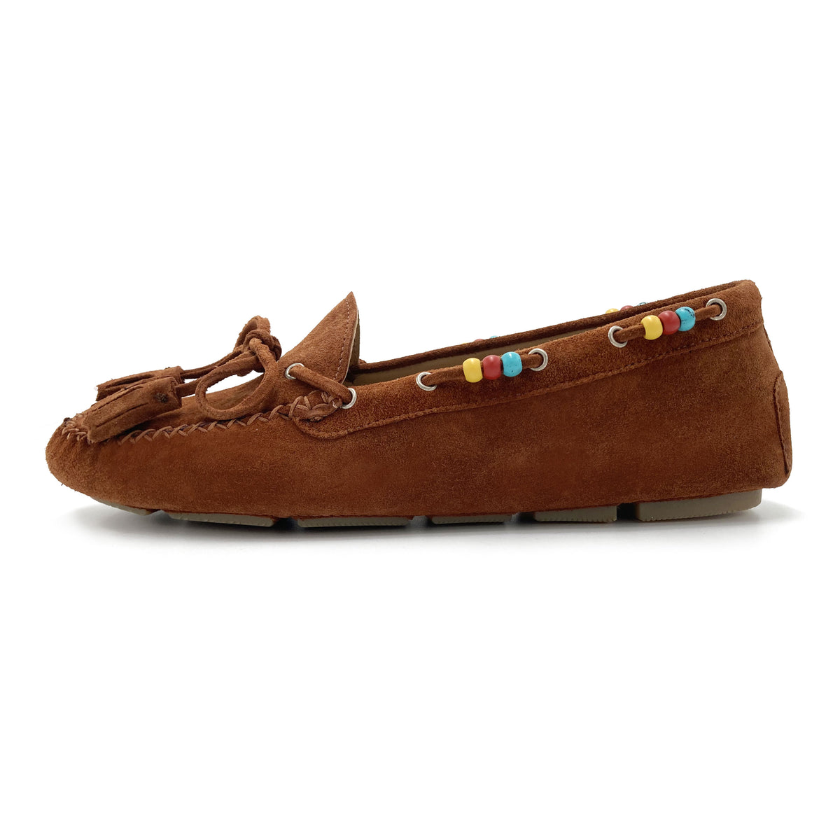 Women’s leather brown moccasins with beads