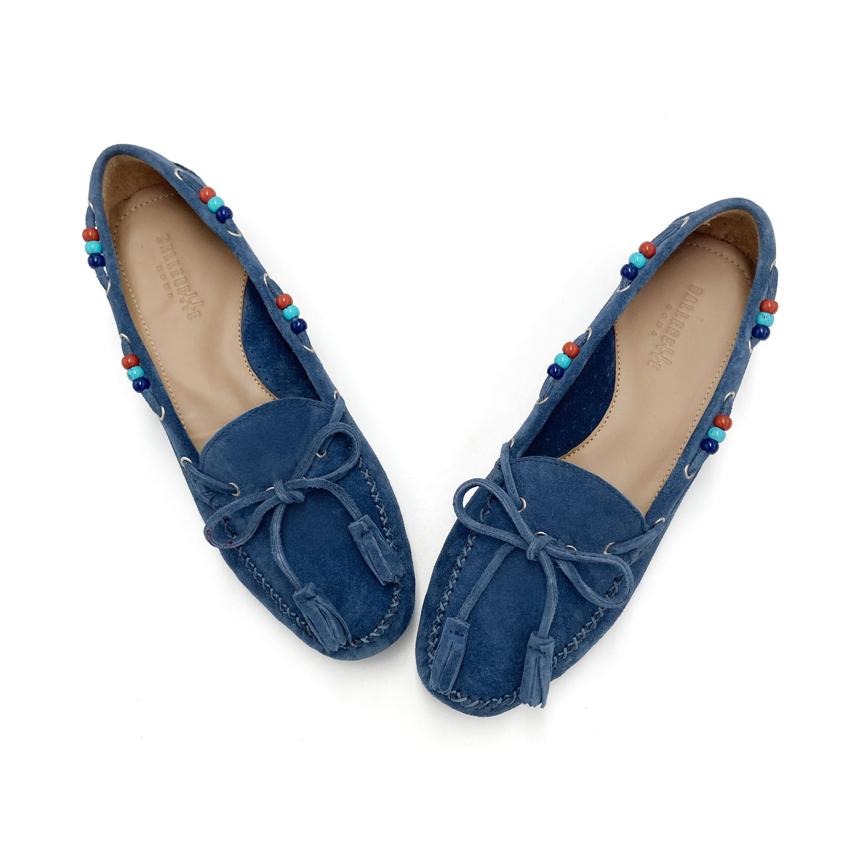 Mocassini blu jeans da donna con perline