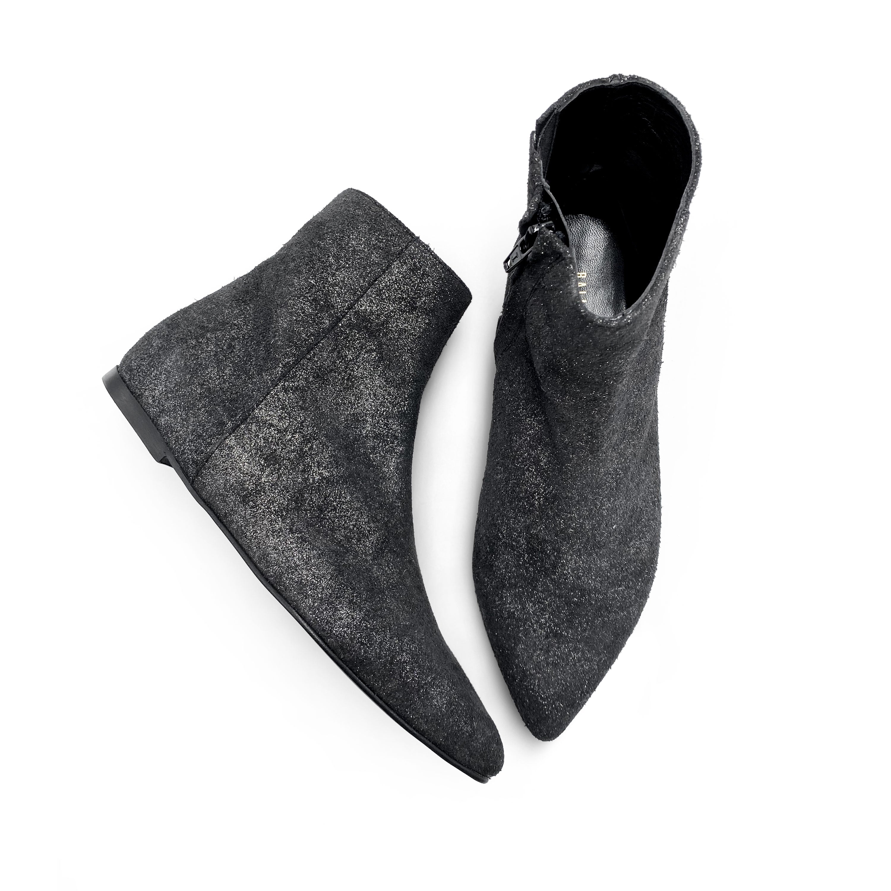 Bottines à talon intérieur en daim pailleté noir