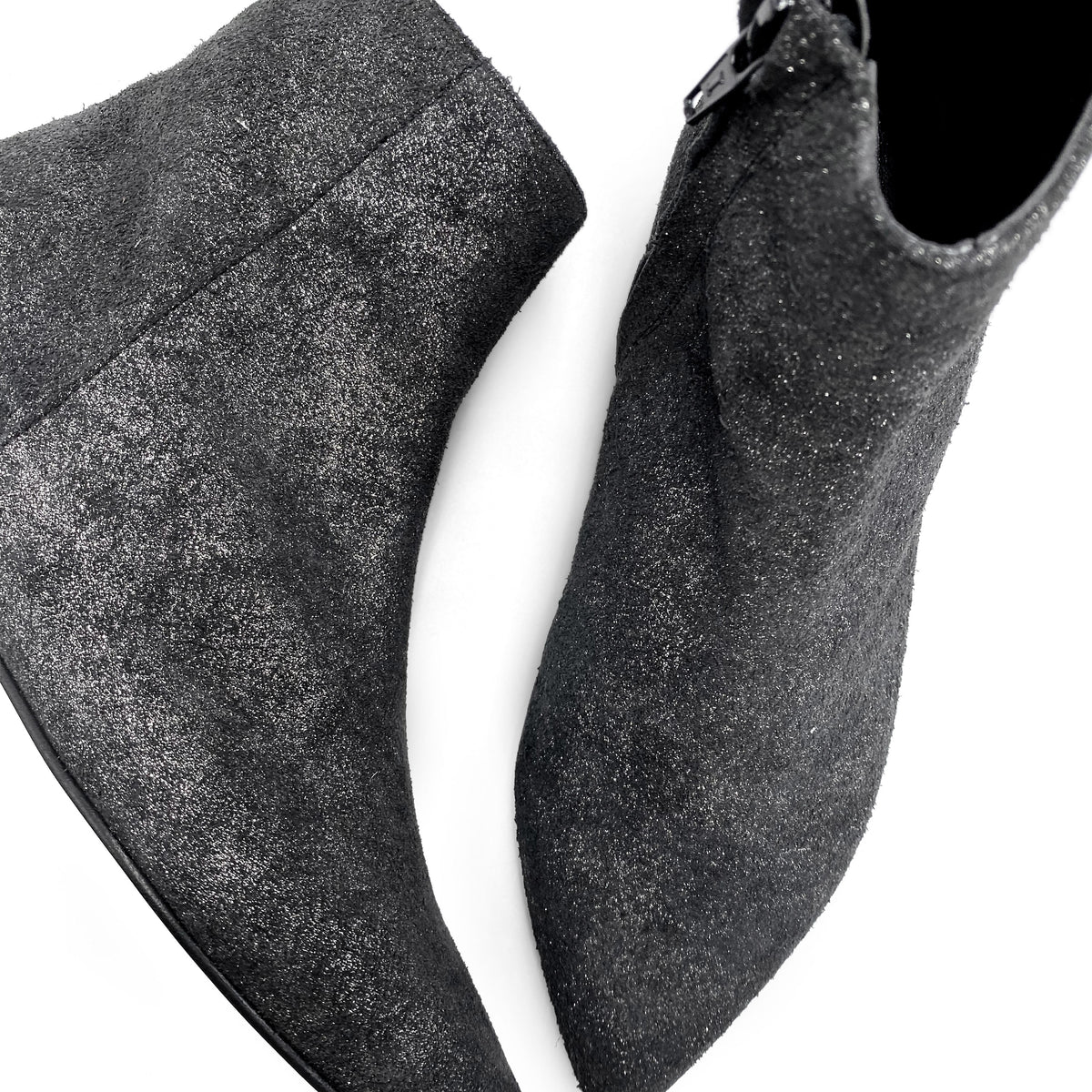 Bottines à talon intérieur en daim pailleté noir