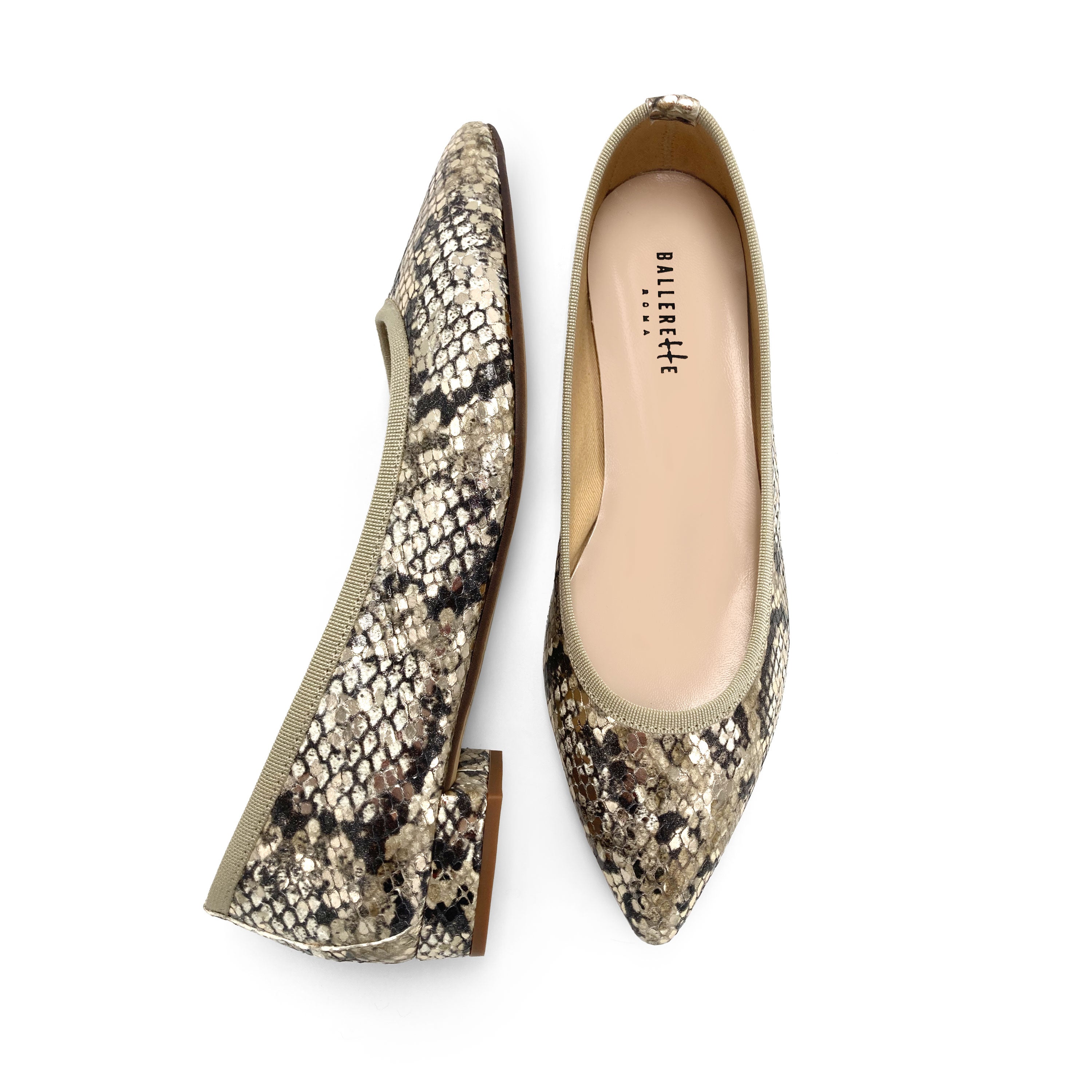 Ballerine a punta in pelle animalier pitonate