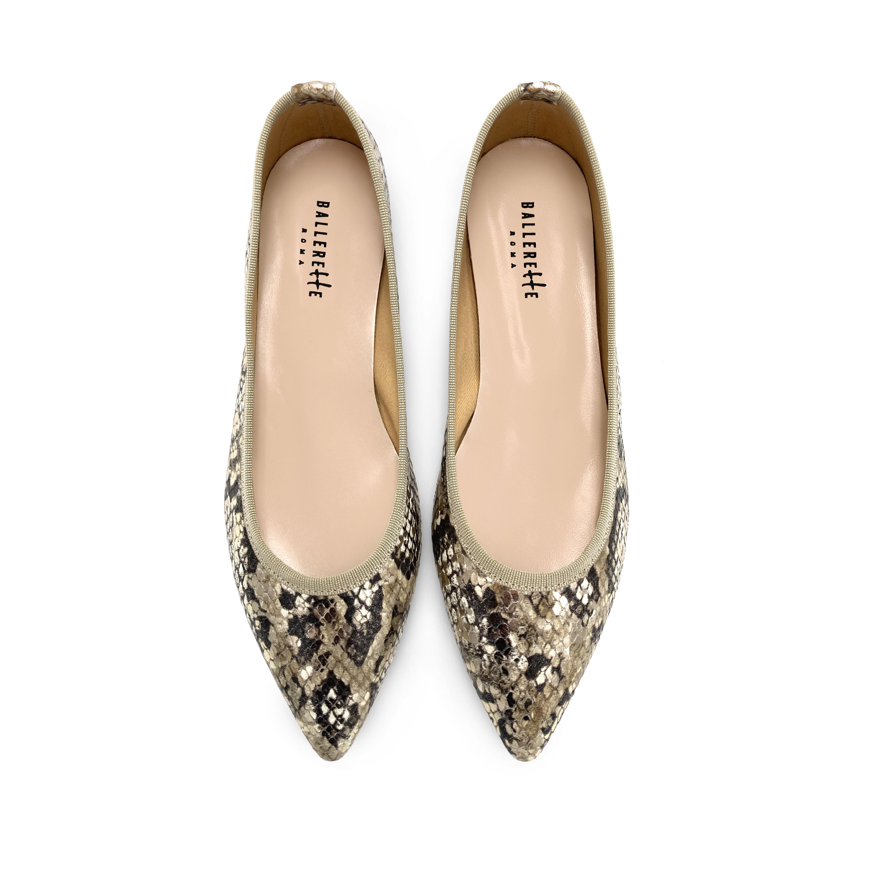 Ballerine a punta in pelle animalier pitonate