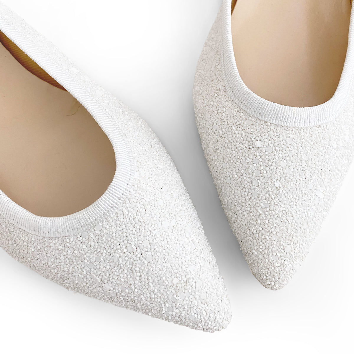 Weisse Ballerinas mit Glitterspitze