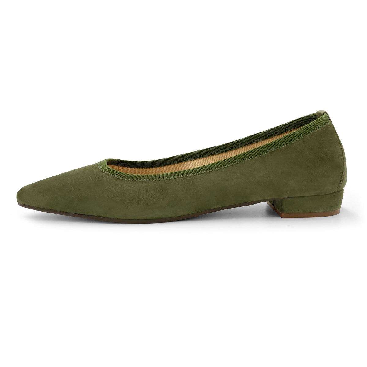 Ballerines pointues en daim vert olive